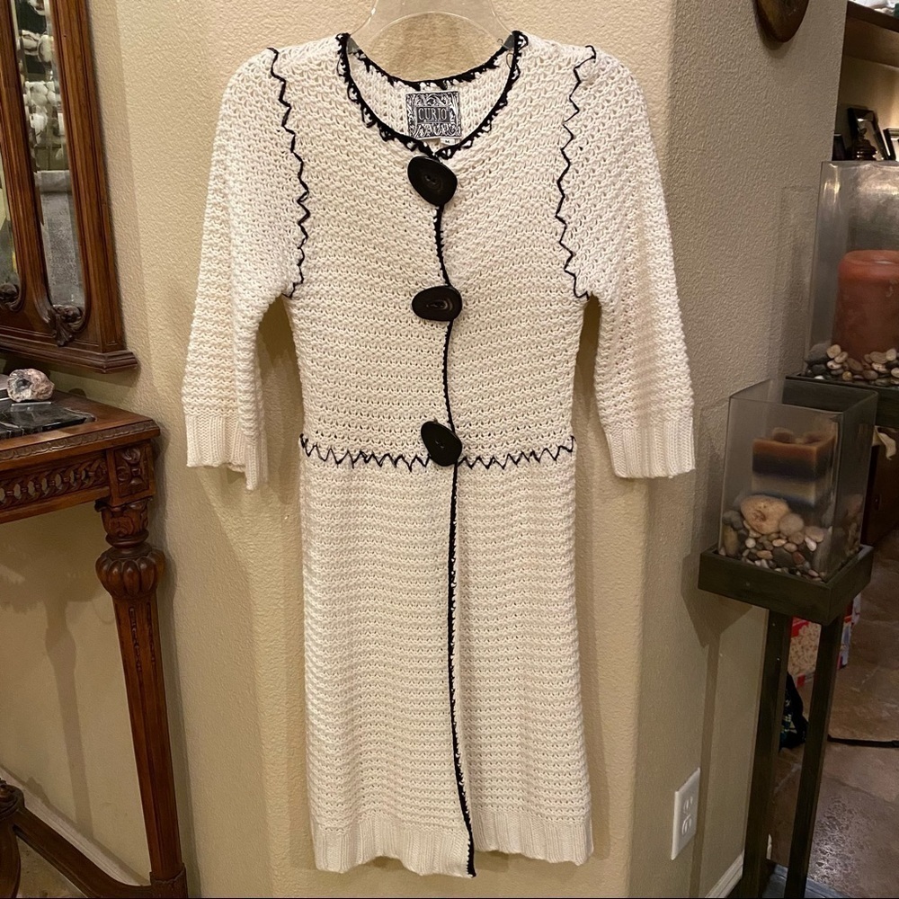 Vintage CURIO Women Open Knit Large Button Boho Long Cardigan Size Medium